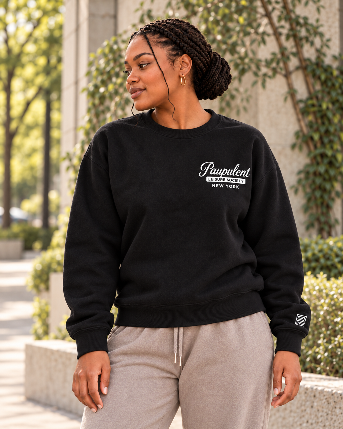 Woman in the black Leisure Society crewneck
